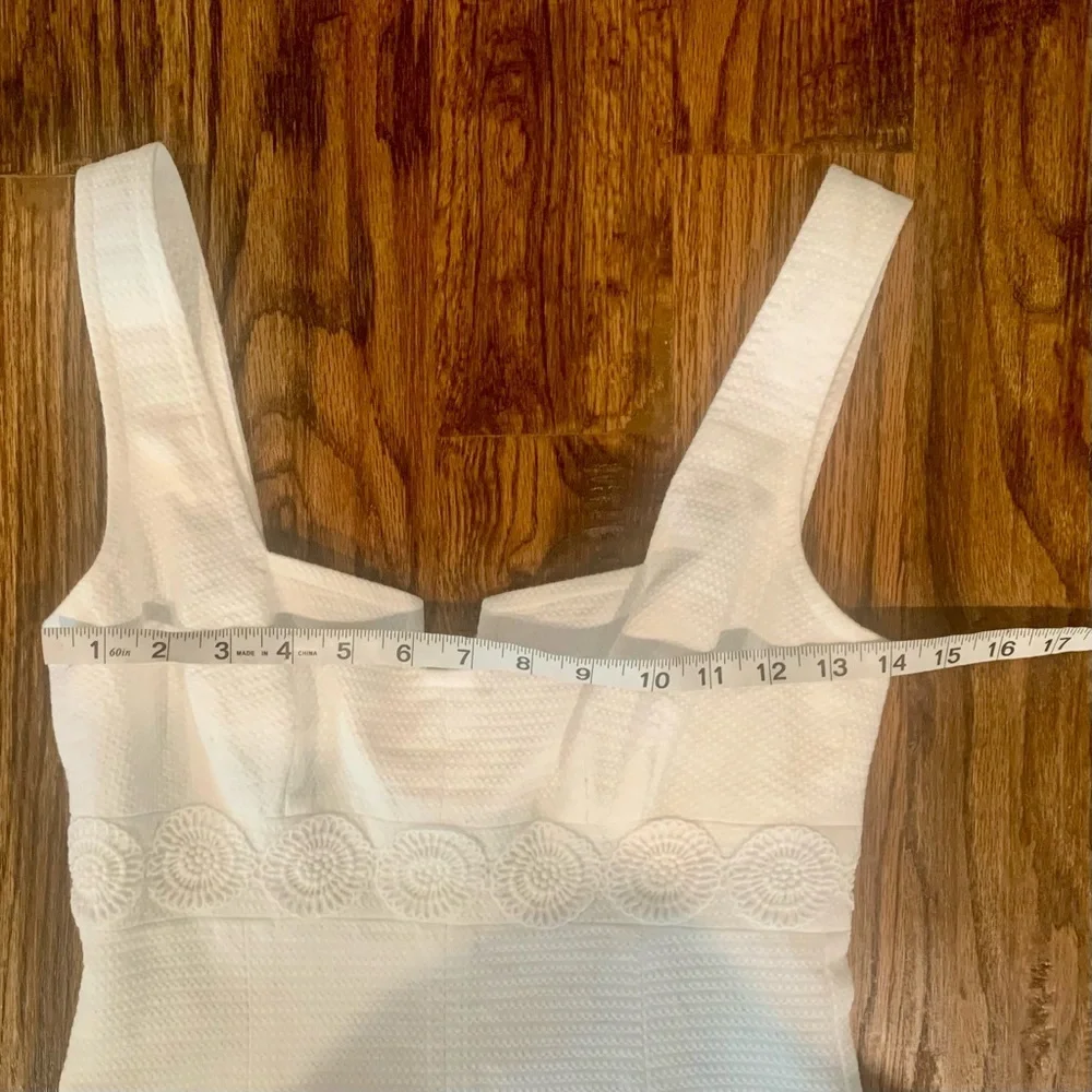 Trina Turk White Sleeveless Wide Strap Fitted Dress, textured, white, size 2 - Picture 5 of 7